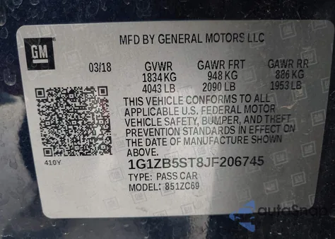 2018 Chevrolet Malibu 1Ls from USA, damaged, VIN 1G1ZB5ST8JF206745